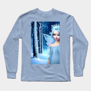 Cute 3d light blue Winter Fairy in the Forest Long Sleeve T-Shirt